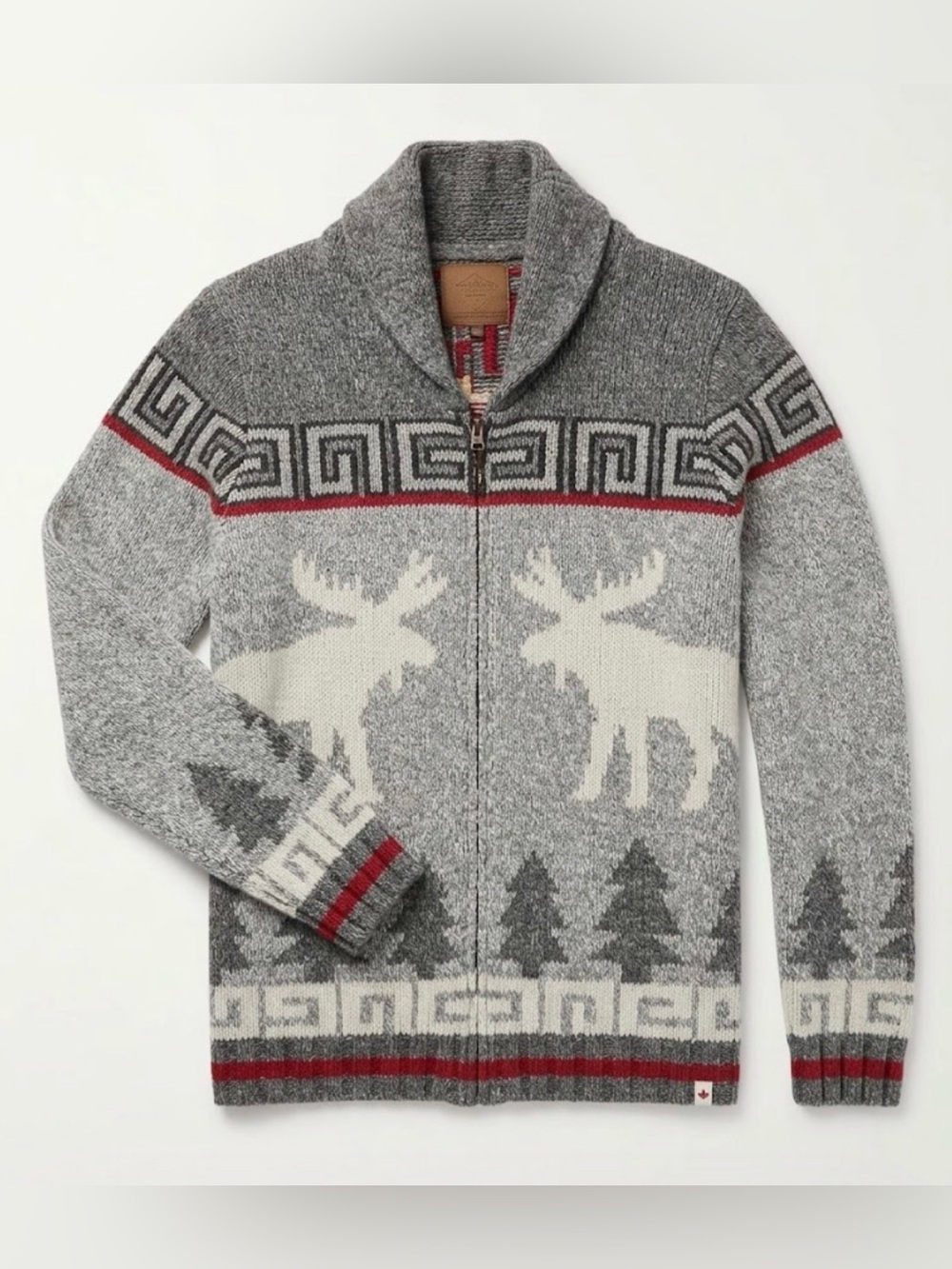 Canadiana Grey Moose & Tree Zip-Up Sweater Cardigan - Size Large